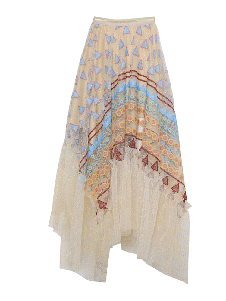 Bohemian Mesh Patchwork Maxi Skirt