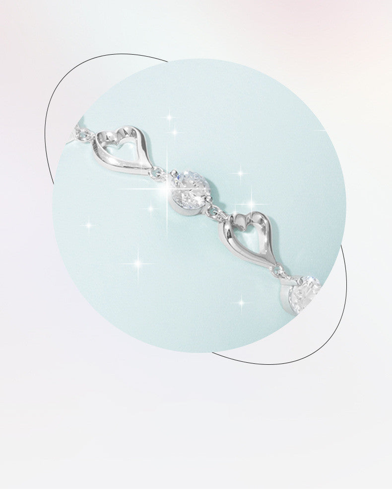 S925 Sterling Silver Loving Heart Zircon Bracelet – Delicate Romantic Shine