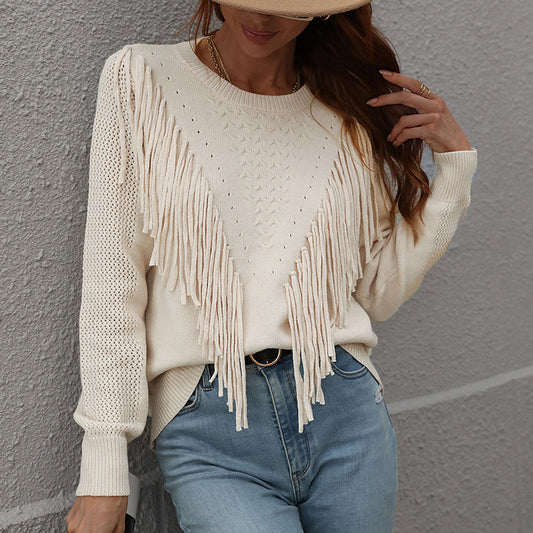 Cozy Fringe Tassel Knit Sweater – Effortless Fall Style with a Playful Boho Touch