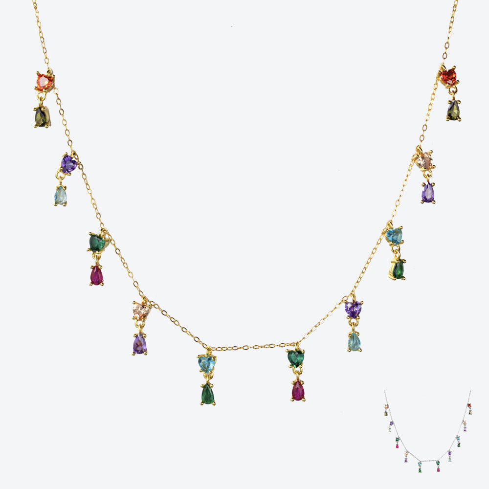 Retro Color Zircon Charm Necklace in 925 Silver – Playful High-Grade Design