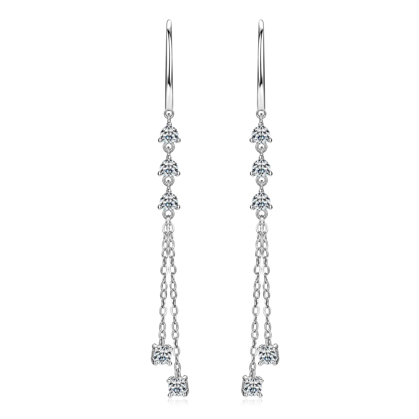 Nalani Luxe - S925 Sterling Silver Moissanite Tassel Earrings — Soft Wave Design