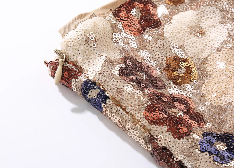 Soft Bloom Sequin Embroidery A-Line Skirt