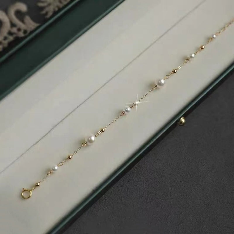 18K Gold Starry Pearl Bracelet – Delicate Minimalist Chain