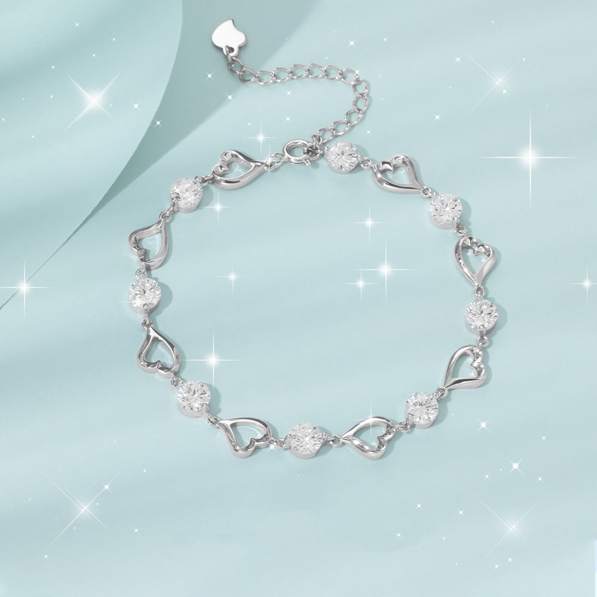 S925 Sterling Silver Loving Heart Zircon Bracelet – Delicate Romantic Shine