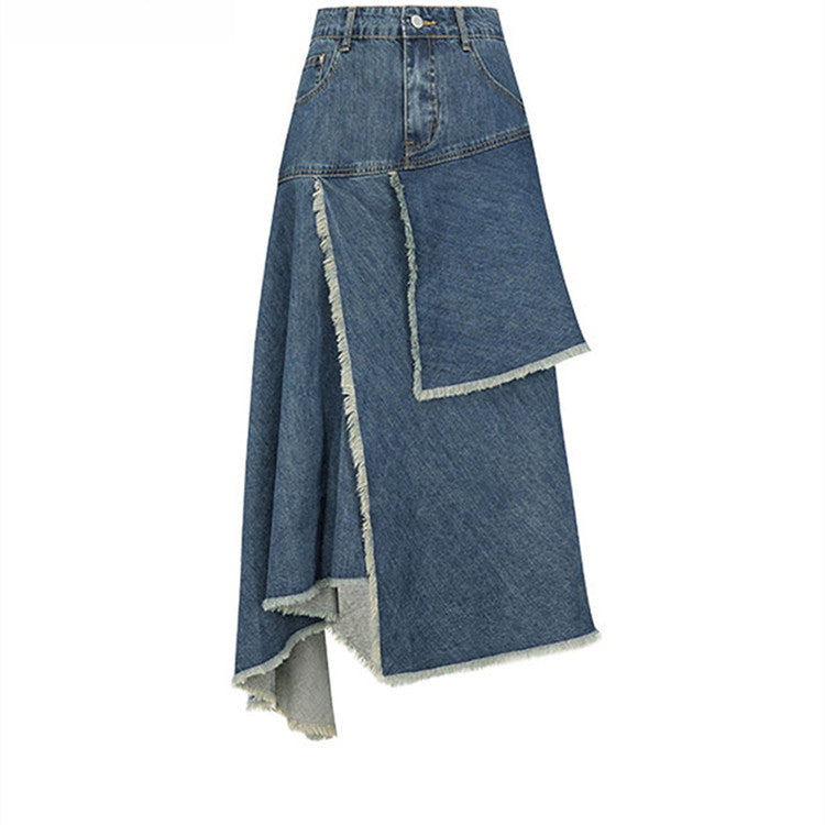 Irregular High-Waist Denim Skirt