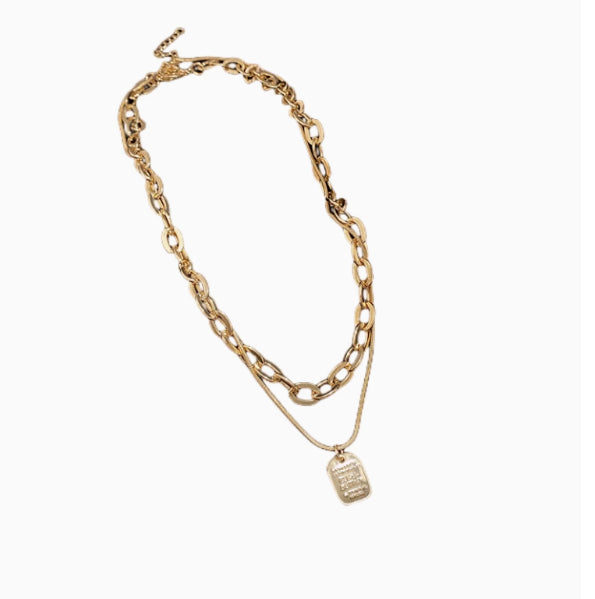Layered Letter Tag Pendant Necklace – Modern Double Chain Design