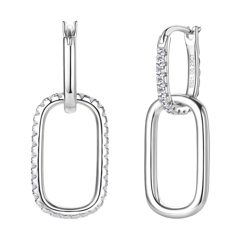 S925 Sterling Silver Moissanite Link Earrings – Modern Minimal Sparkle