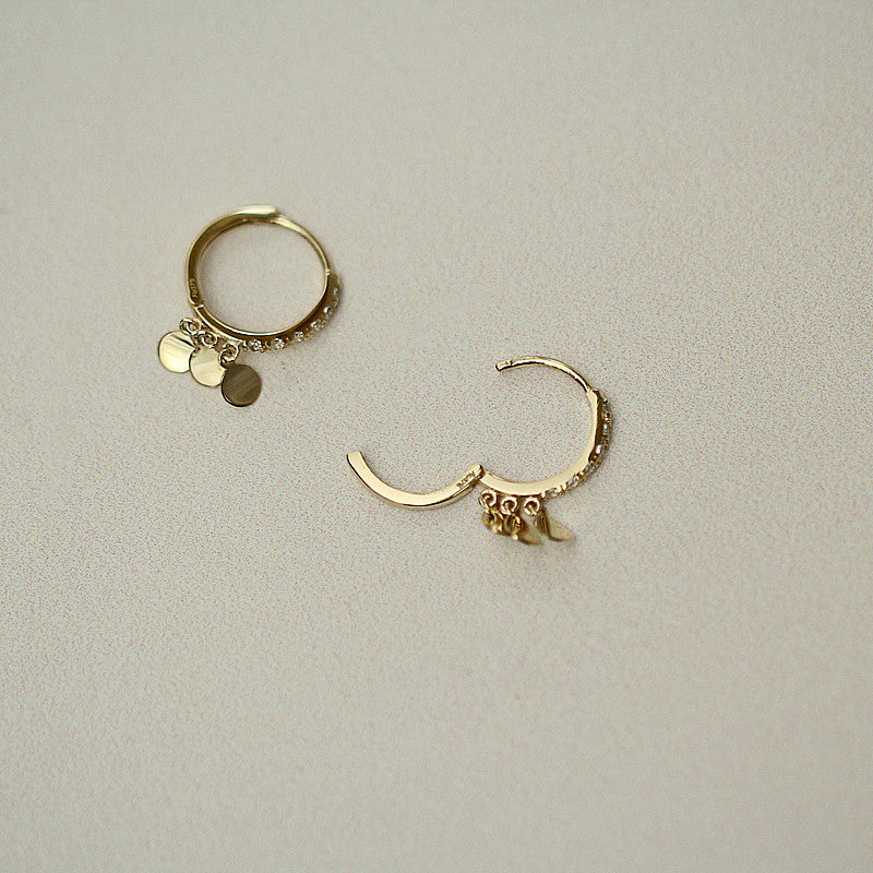 Delicate Gold Mini Leaf & Zircon Hoop Earrings – Minimalist Korean Style