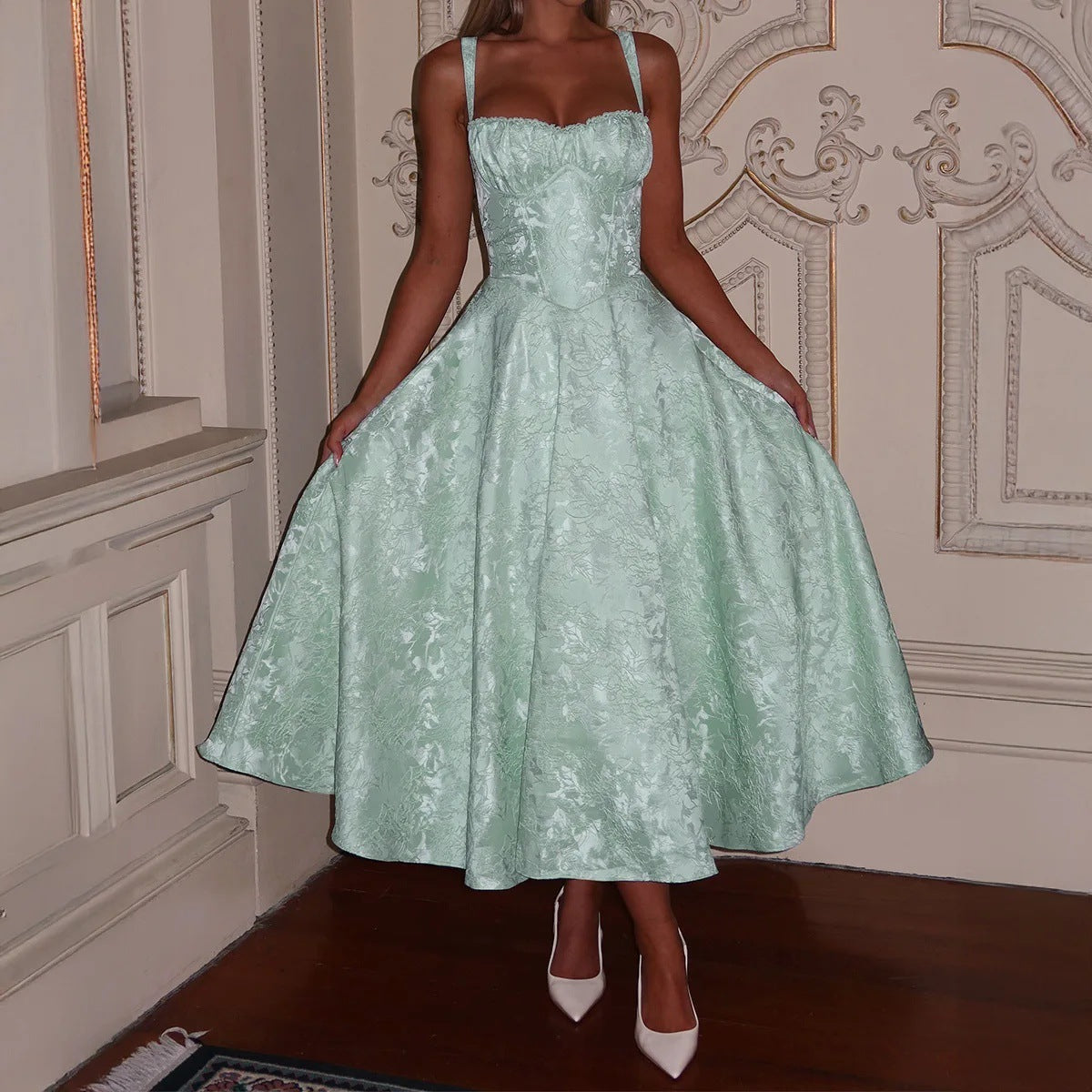 Nalani Luxe - Soft Elegance Midi Dress with Suspenders