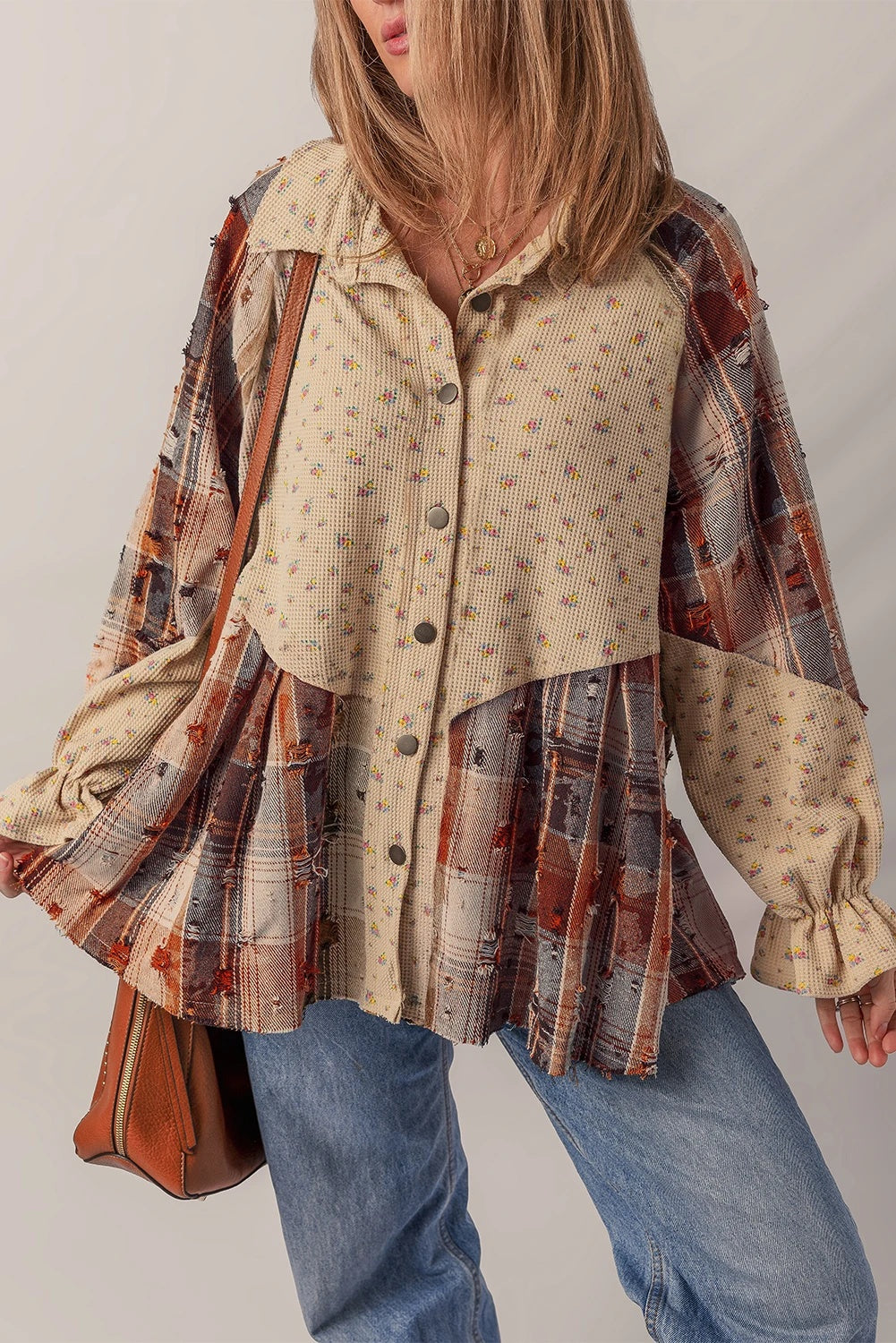 Soft Plaid Ruffle Blouse – Relaxed Boho Silhouette