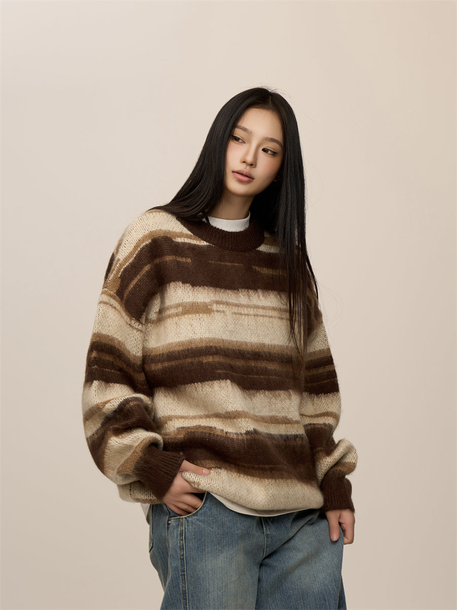 Retro Stripe Knit Sweater – Oversized Long Sleeve Pullover