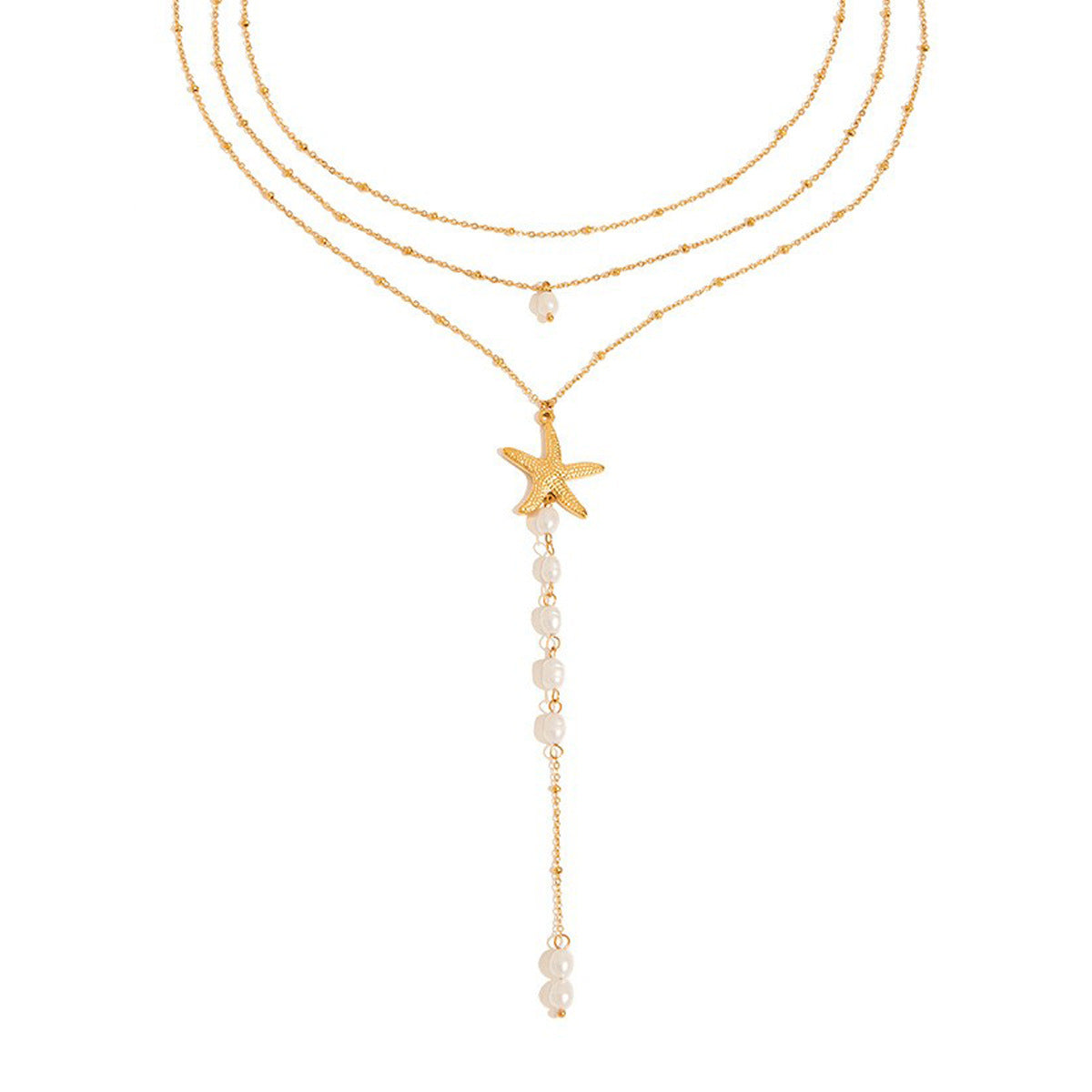 Golden Tides Starfish Pearl Drop Necklace