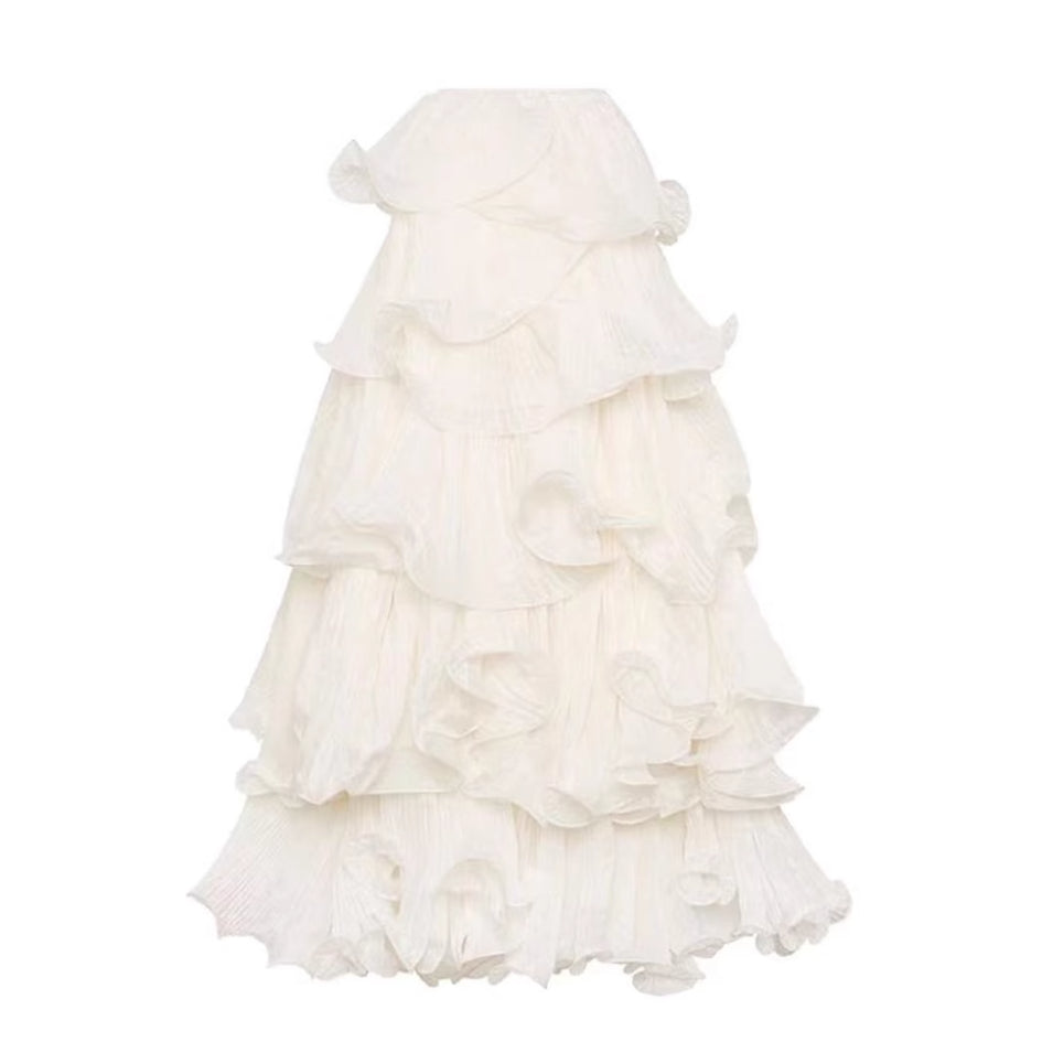 White ruffled dress on a white background
