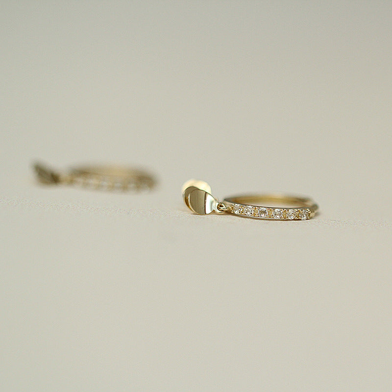 Delicate Gold Mini Leaf & Zircon Hoop Earrings – Minimalist Korean Style