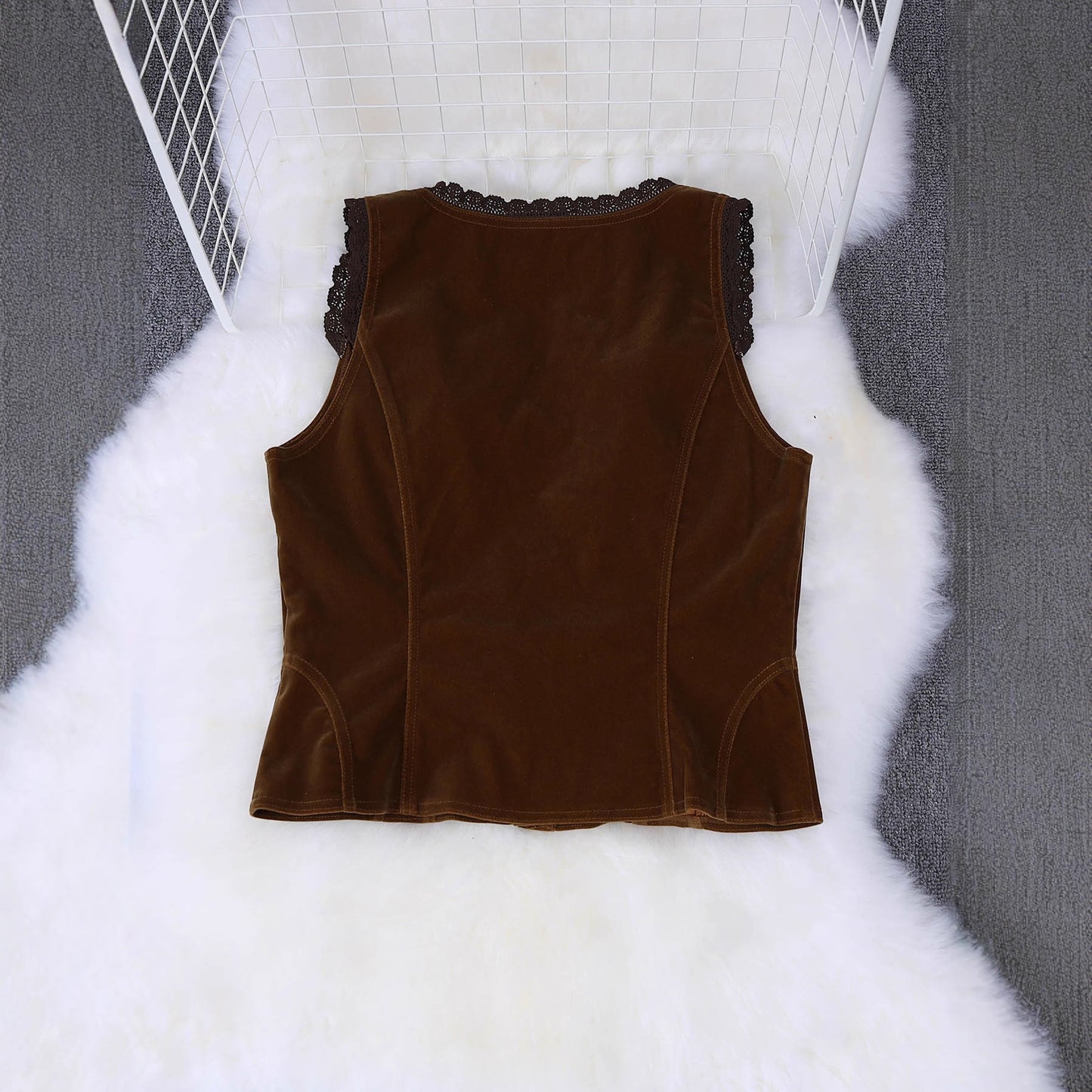 Buttoned Slim-Fit Vest Top in Dark Brown