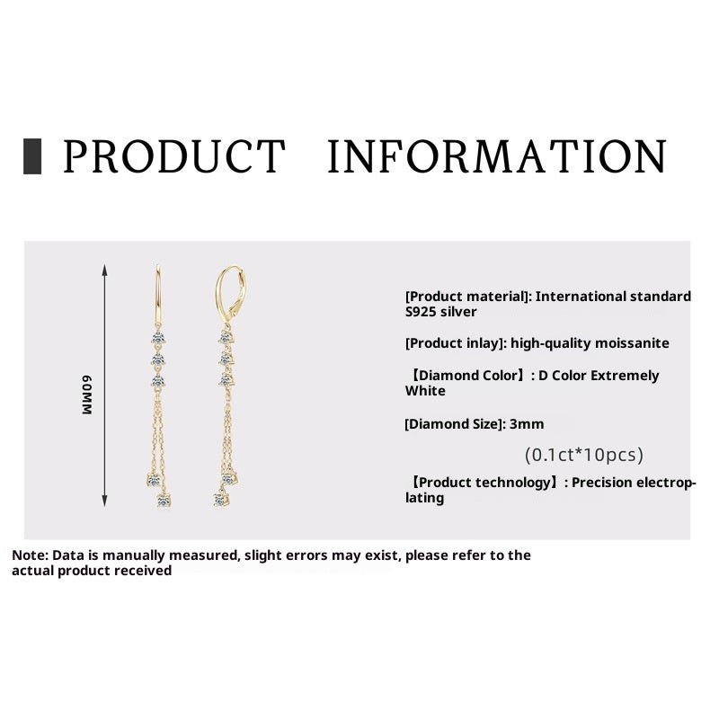 Nalani Luxe - S925 Sterling Silver Moissanite Tassel Earrings — Soft Wave Design