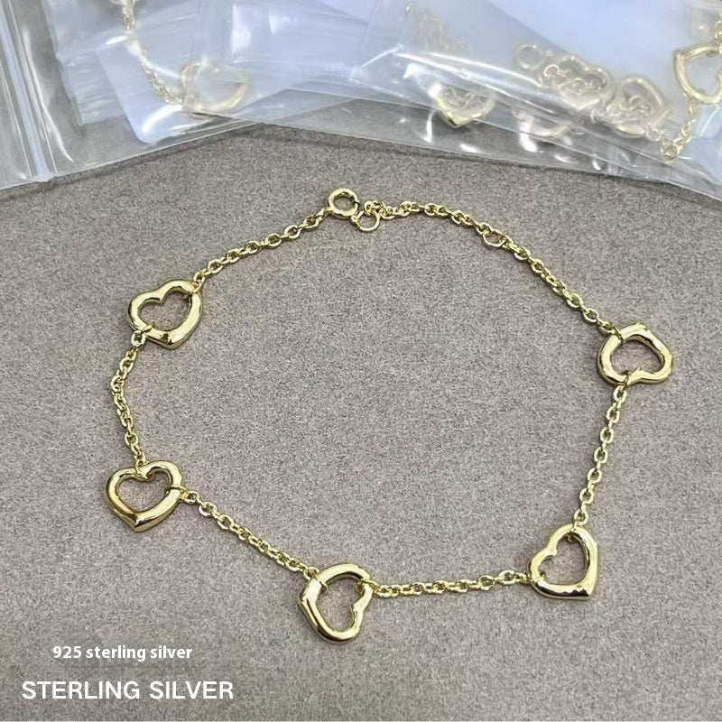 S925 Heart Charm Bracelet — Soft Hollow Heart Chain