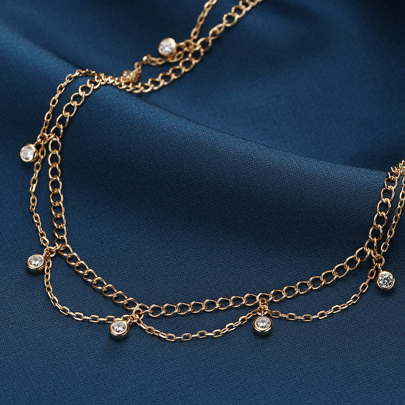 S925 Sterling Silver Multi-Layer Wave Zircon Necklace – Delicate Feminine Choker