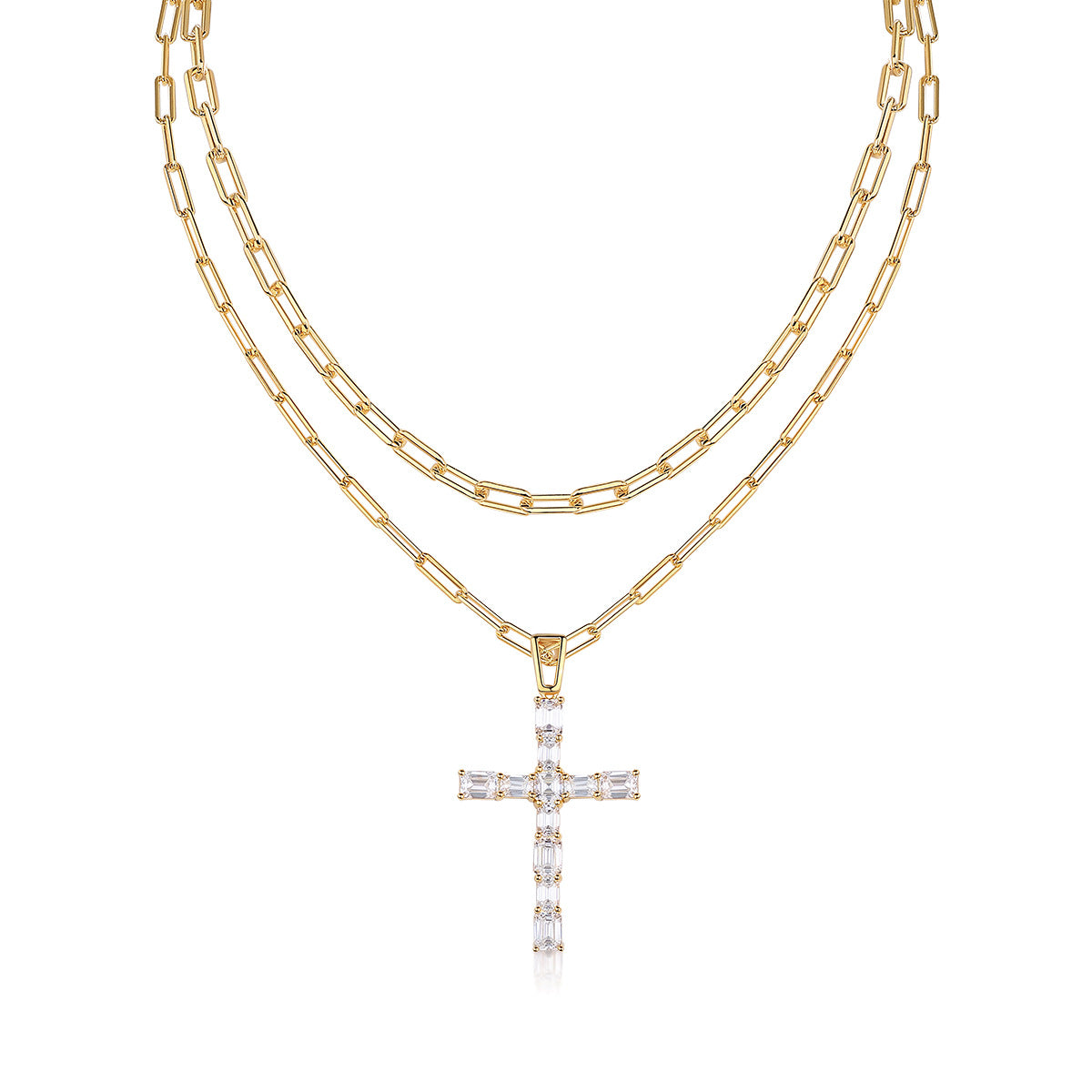 Nalani Luxe — S925 Moissanite Twin-Layer Cross Necklace (GRA Certified)