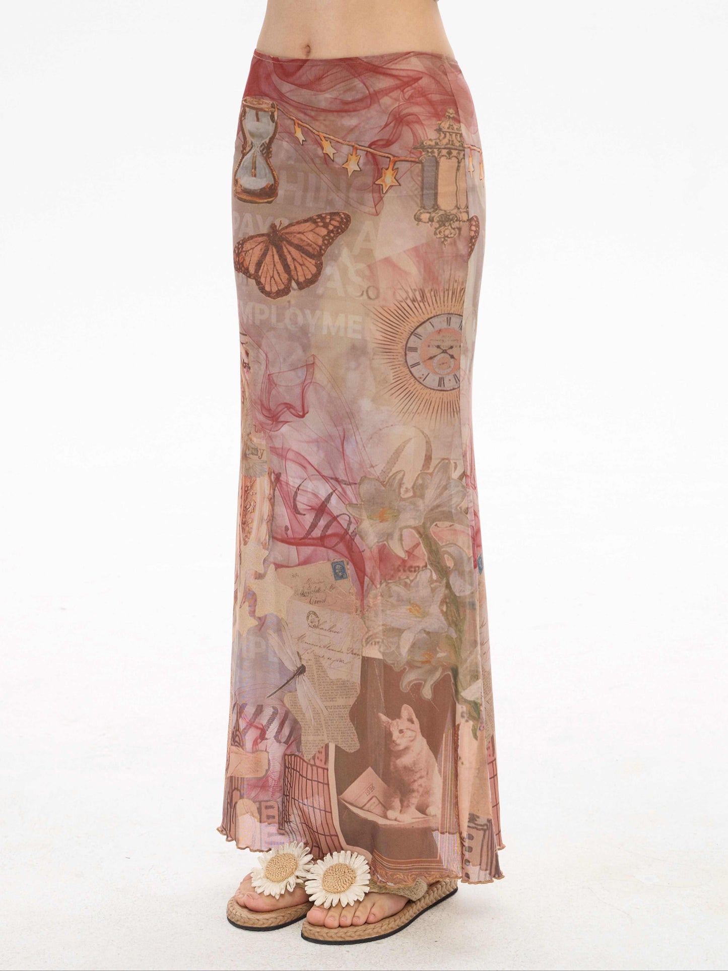 Soft Drift Printed Fishtail Midi Skirt
