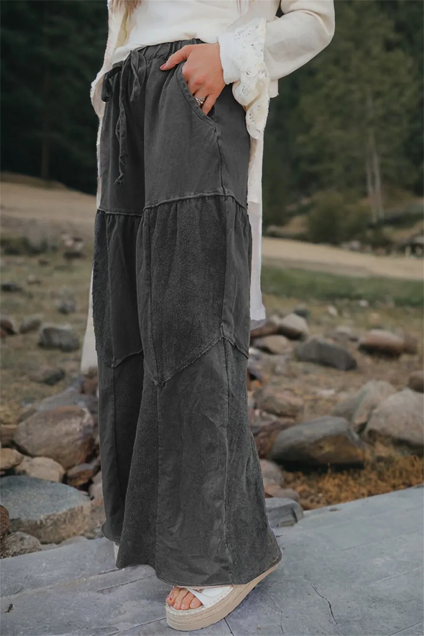 Nalani Mineral Wash Tiered Wide-Leg Pants - Grounded Texture. Effortless Flow