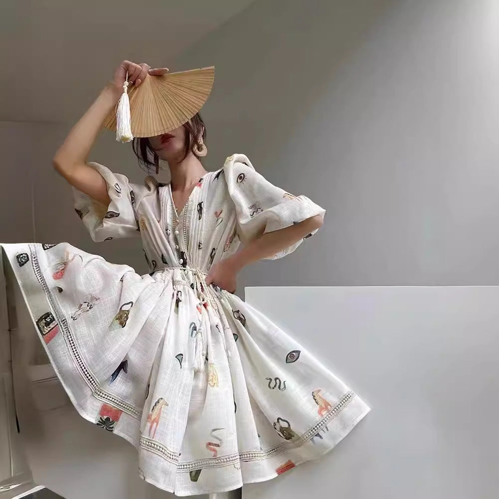 Nalani Luxe - Soft Eden Puff Sleeve Tea Dress