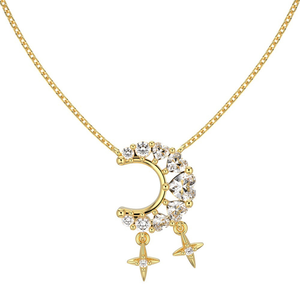 S925 Moon & Heart Zircon Necklace — Soft Celestial Charm