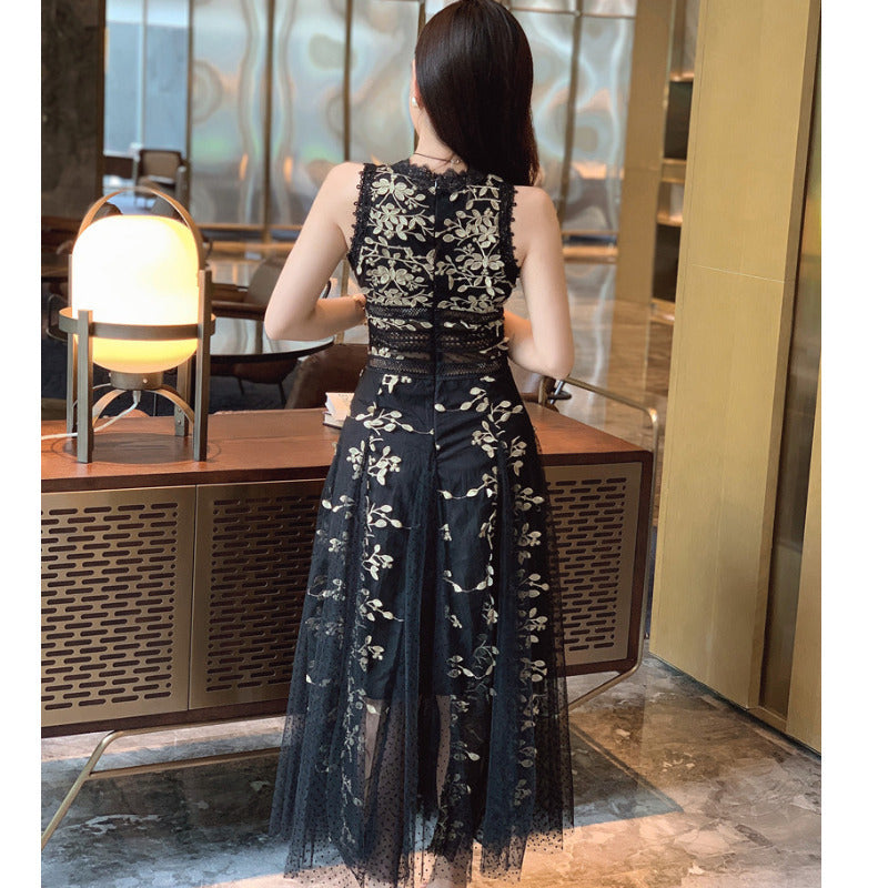 Embroidered Mesh Maxi Dress