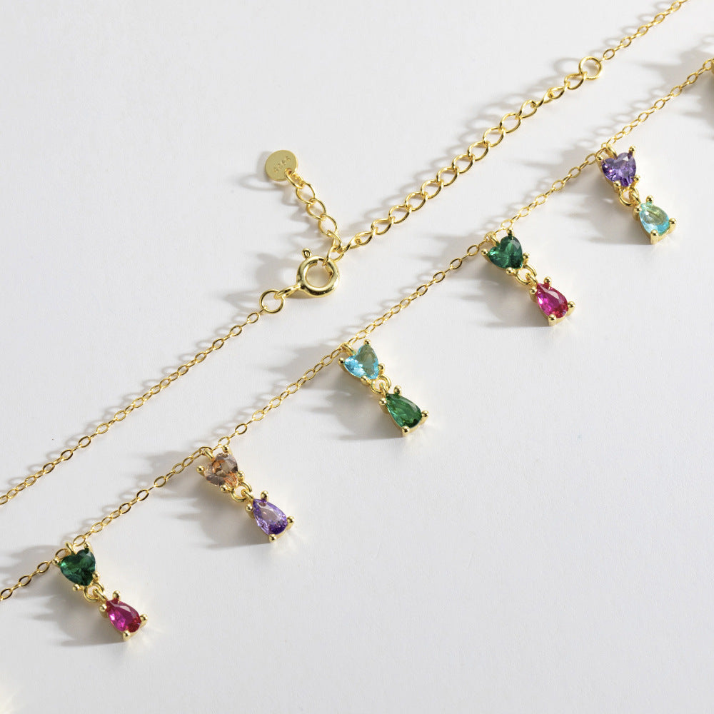 Retro Color Zircon Charm Necklace in 925 Silver – Playful High-Grade Design