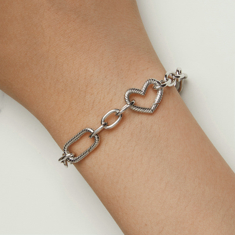 S925 Sterling Silver Heart-Link Chain Bracelet – Minimalist Everyday Style
