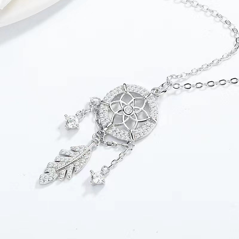 Sterling Silver Dreamcatcher Pendant Necklace – Minimal Elegant Energy Chain