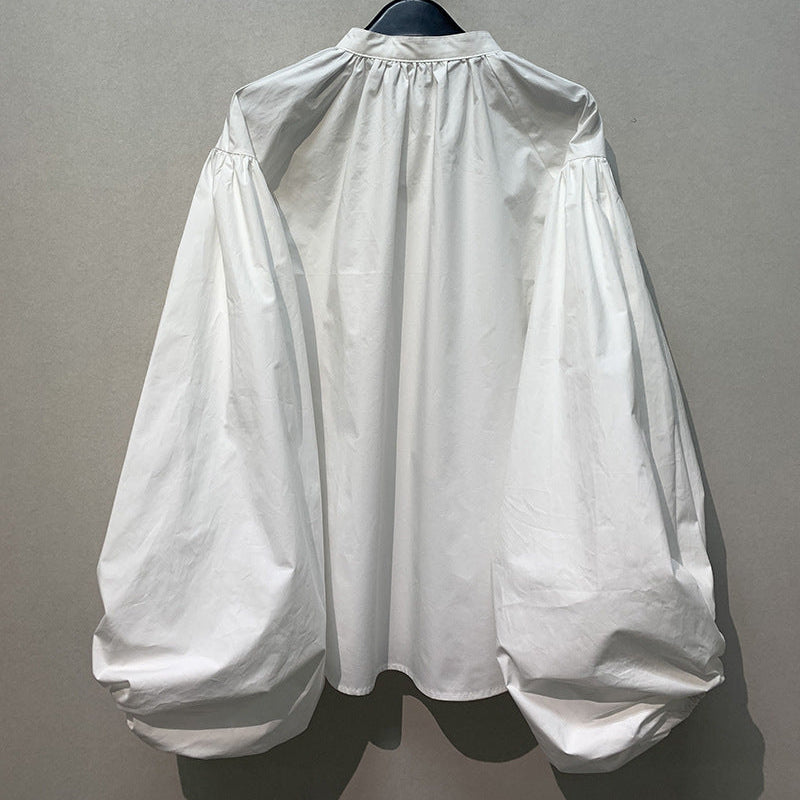 Retro Cotton Lantern Sleeve Shirt – Soft White