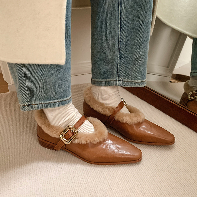 Nalani Shearling Strap Flats