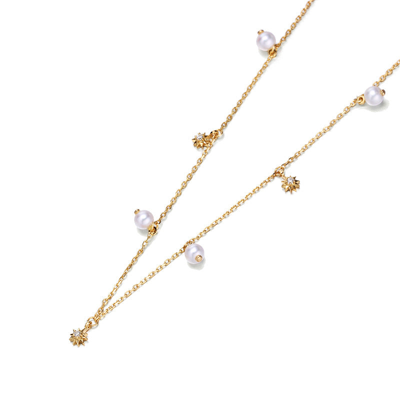 Pearl Star Necklace - Elegant 925 Silver Layered Star & Pearl Chain