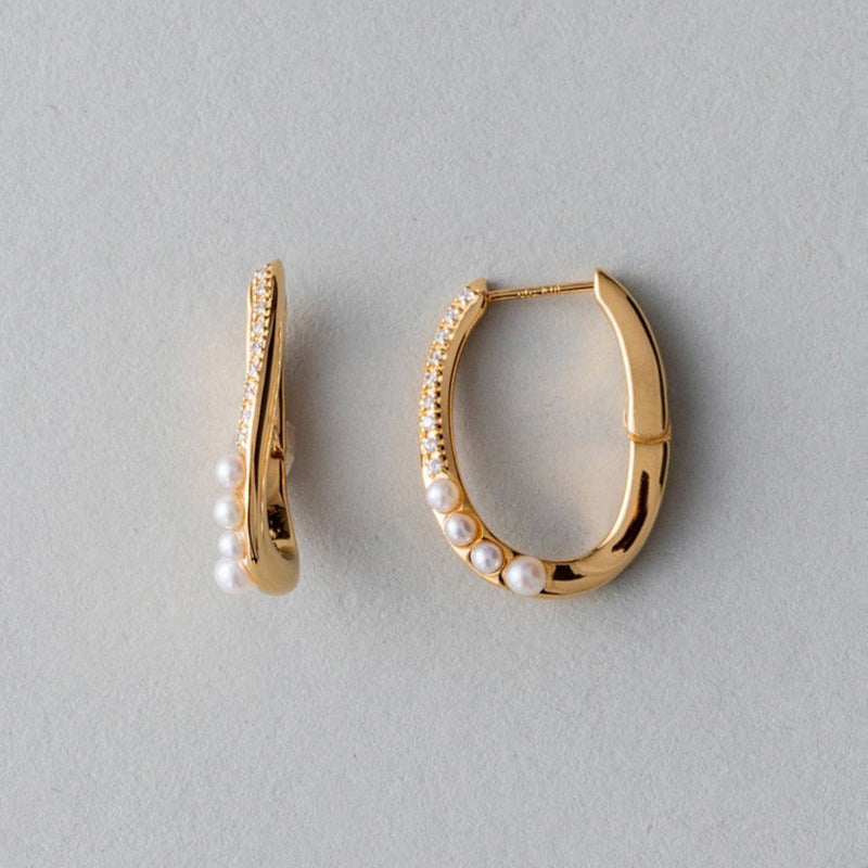 S925 Personalized Mini Freshwater Pearl Hoop Earrings – Gold-Plated Minimalist Unisex Design
