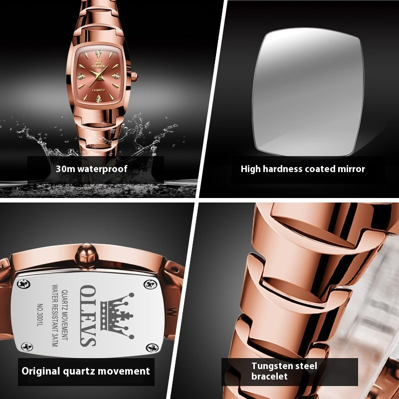 Rose Gold Tungsten Steel Quartz Watch – Sleek Modern Women’s Style
