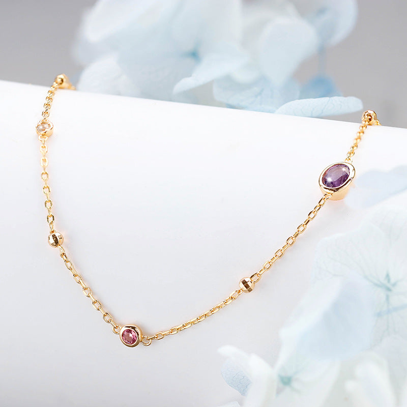 S925 Silver Amethyst Tourmaline Necklace – Simple Elegant Style