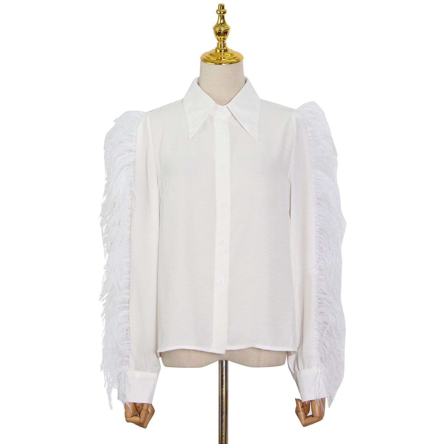 Feather Trim Lapel Shirt – Modern Soft Statement
