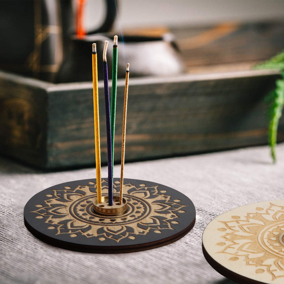 Wooden Zodiac Incense Holder – Engraved Meditation & Yoga Incense Stand