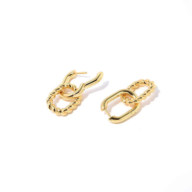 S925 Gold-Plated Double Ring Buckle Earrings – Detachable Modern Geometry