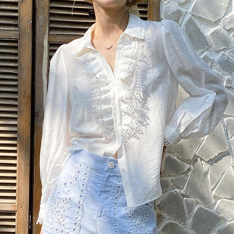 Soft Linen Lace Shirt – French-Inspired Elegance