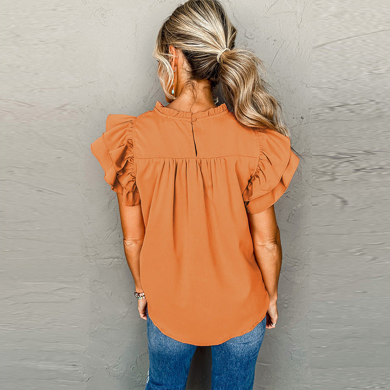 Pleated Ruffle Collar Top – Effortless Feminine Pullover