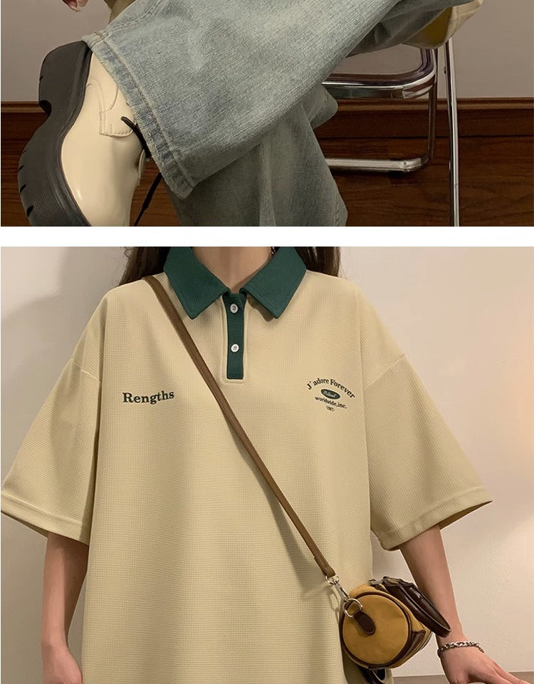Vintage Relaxed Polo Shirt for Women – Soft Loose Fit