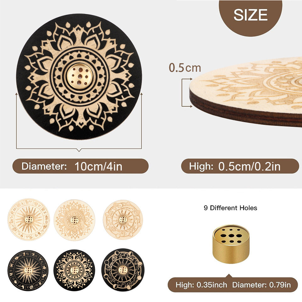 Wooden Zodiac Incense Holder – Engraved Meditation & Yoga Incense Stand