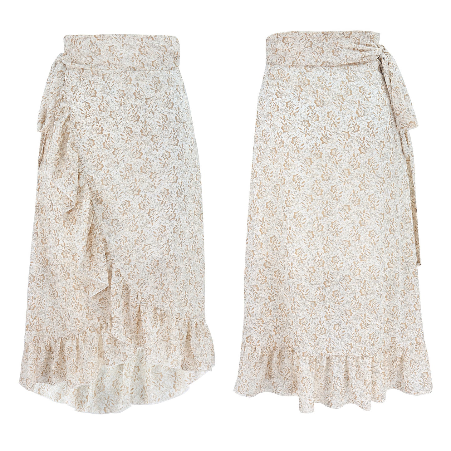 Golden Tides Floral Chiffon Wrap Skirt