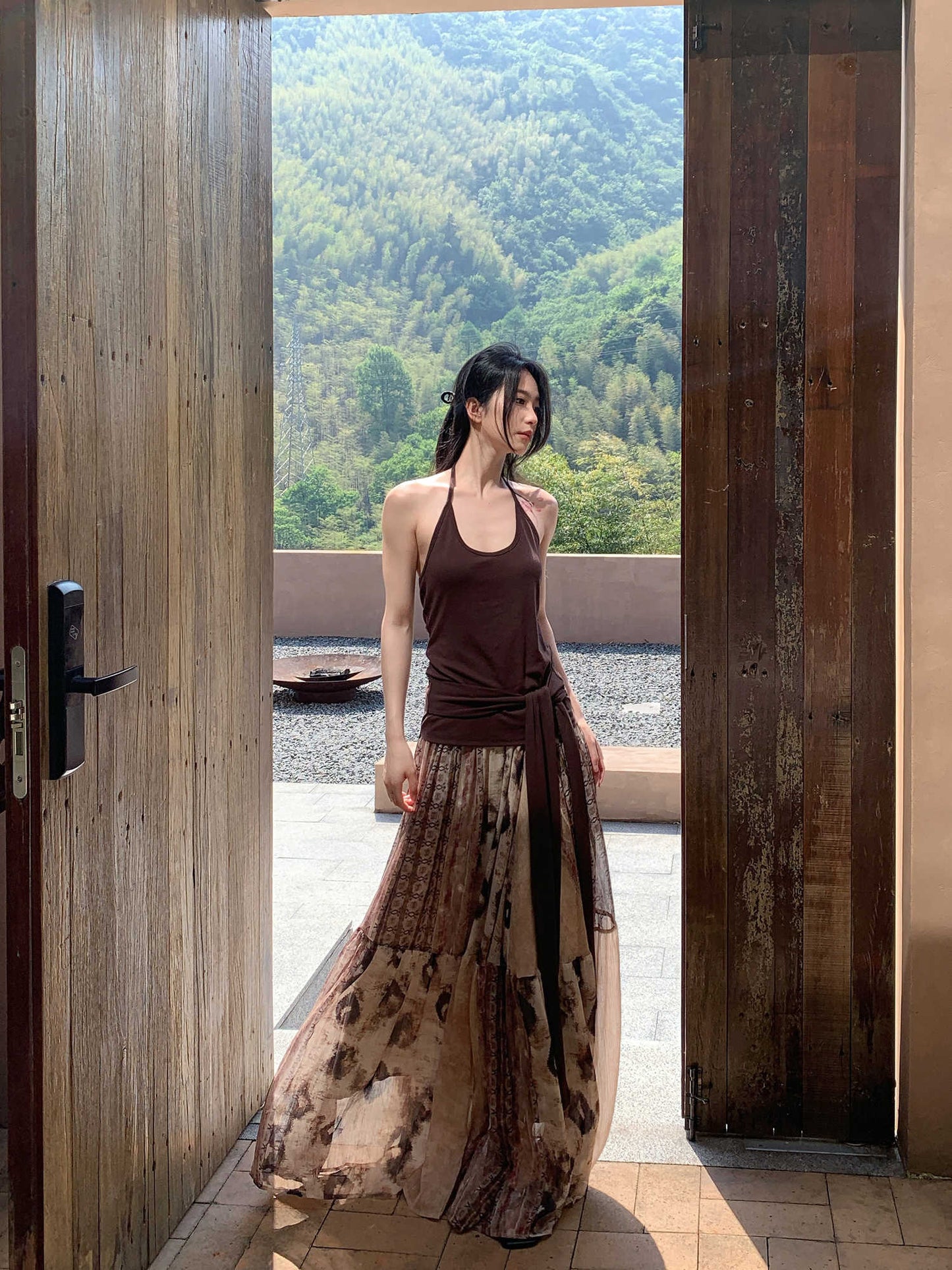 Soft Vintage Floral Chiffon Maxi Skirt