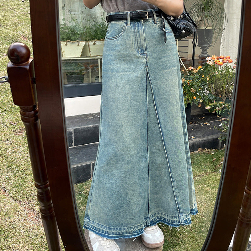 Soft Vintage High-Waist Denim Maxi Skirt