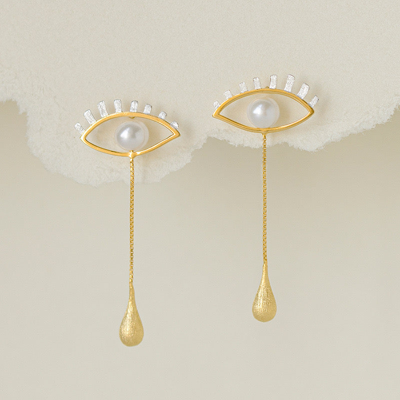 S925 Sterling Silver Mysterious Eye Drop Earrings – Turquoise & Pearl Detail