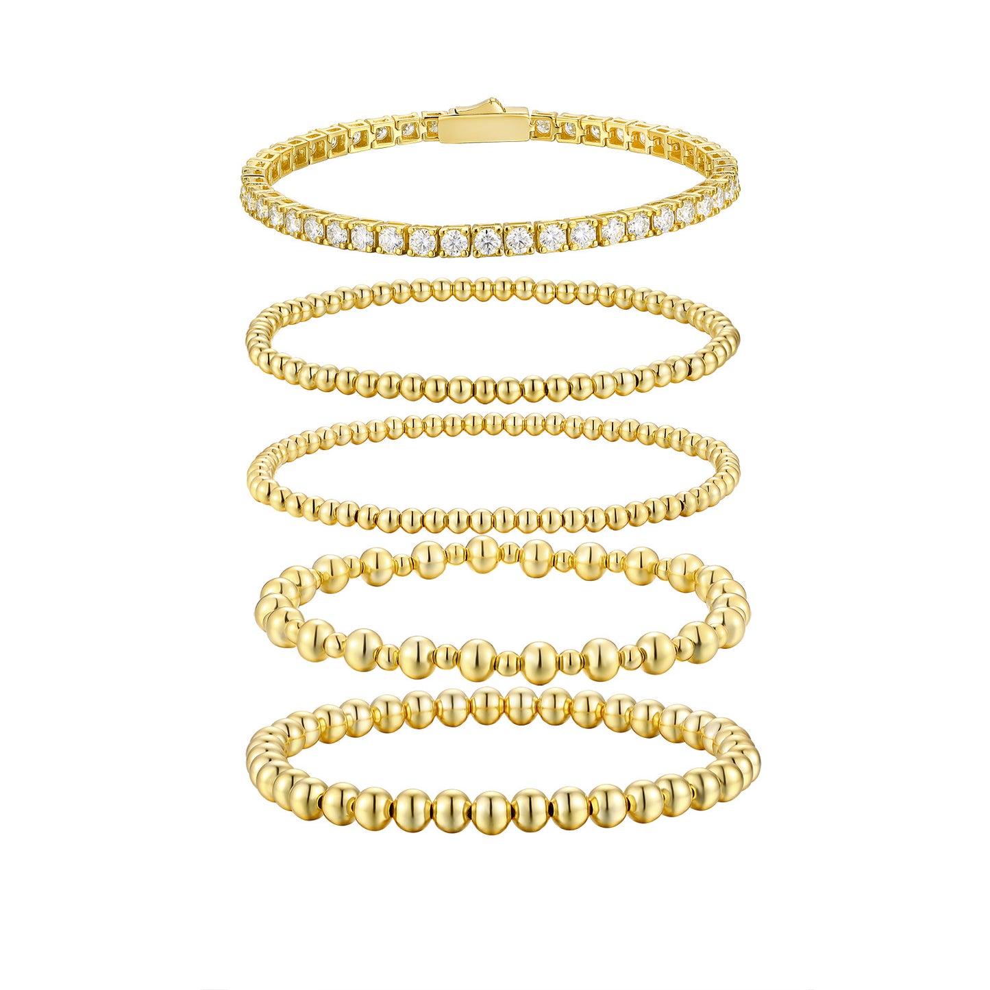 Nalani Luxe — S925 Gold Moissanite Bead Bracelet Set (5-Piece)